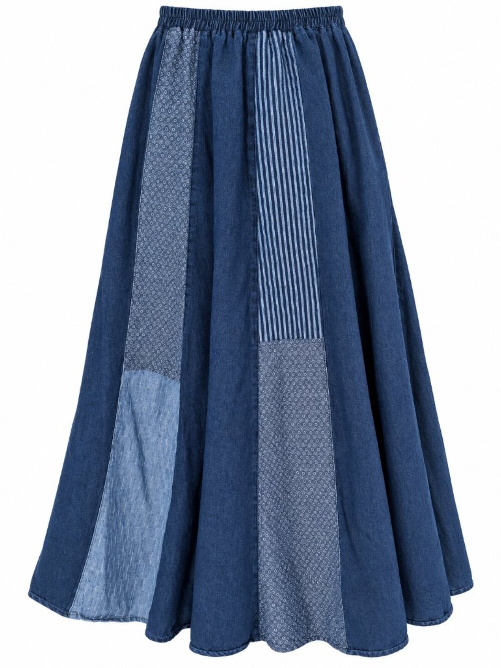90s Vintage Marsha Sport Blue Patchwork Denim Midi Maxi Skirt Small Boho Artwear